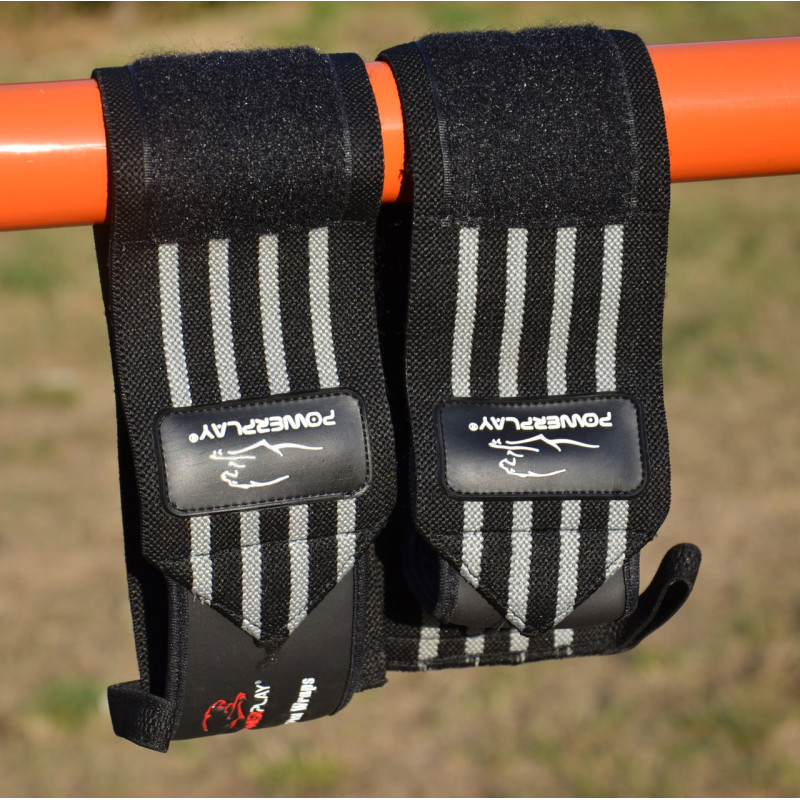 Бинты кистевые (для запястий) PowerPlay 3081 Gym WristT Wraps, Длина 45 см, Хлопок, PU, Спандекс, Черно-серый