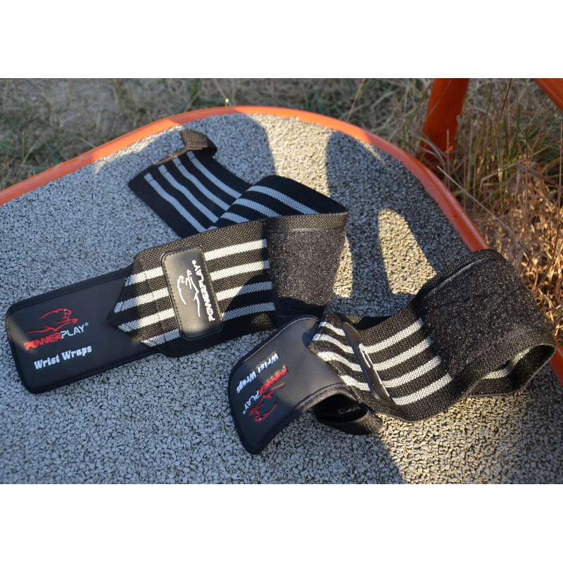 Бинты кистевые (для запястий) PowerPlay 3081 Gym WristT Wraps, Длина 45 см, Хлопок, PU, Спандекс, Черно-серый