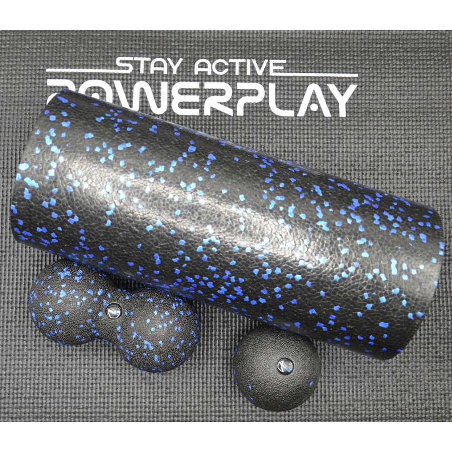 Набір для йоги PowerPlay PP_4008 EPP Foam Roller Set роллер + 2 масажні м'ячі Чорно-синій