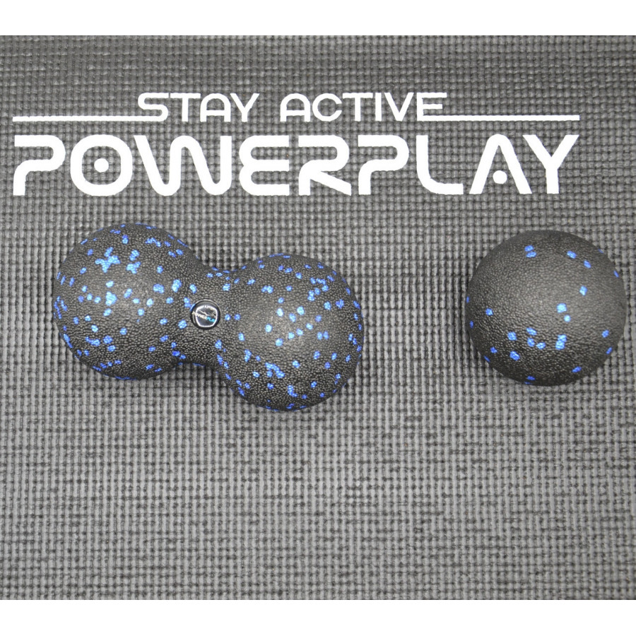 Набір для йоги PowerPlay PP_4008 EPP Foam Roller Set роллер + 2 масажні м'ячі Чорно-синій