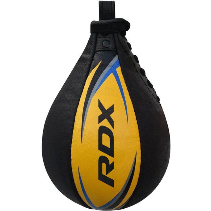 Пневмогруша боксерська RDX 2Y Boxing Speed Ball Leather Multi Yellow/Blue, Натуральна шкіра, Довжина 26 см, Окружність 54 см, Чорно-жовто-синій