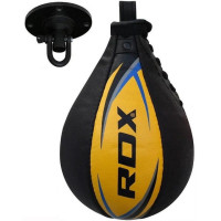 Пневмогруша боксерська RDX 2Y Boxing Speed Ball Leather Multi Yellow/Blue, Натуральна шкіра, Довжина 26 см, Окружність 54 см, Чорно-жовто-синій