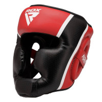 Боксерський шолом RDX AURA PLUS T-17 Red/Black, Розмір L, Штучна шкіра, Чорно-червоний
