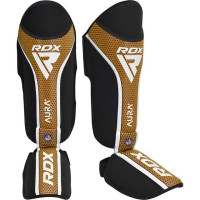 Защита голени и стопы RDX SHIN INSTEP AURA PLUS T-17 Black Golden, Размер L, Искусственная кожа Kalix Skin-Maya Hide, Черно-золотой