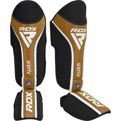 Защита голени и стопы RDX SHIN INSTEP AURA PLUS T-17 Black Golden, Размер L, Искусственная кожа Kalix Skin-Maya Hide, Черно-золотой