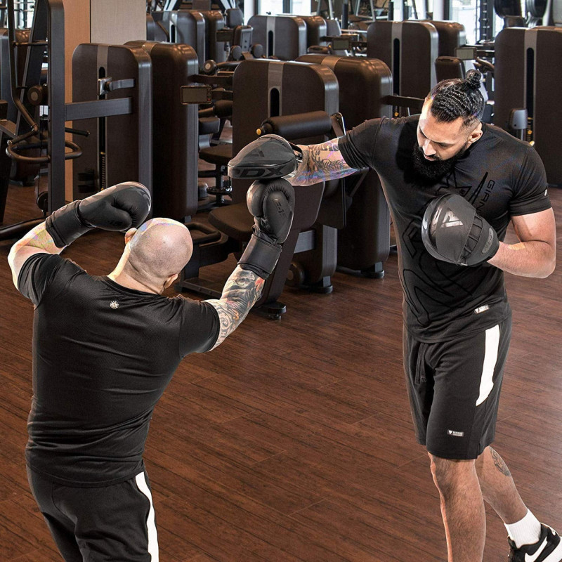 Боксерські рукавиці RDX F15 Noir Matte Black (капа в комплекті), 12 унцій, Штучна шкіра ConvEX Skin Combat Leather, Чорний (матовий)