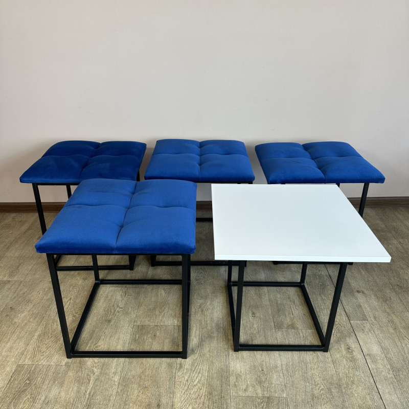 Пуф-трансформер 5в1 Остін-4 зі столиком велюр синій/біла аляска 9-3-9005