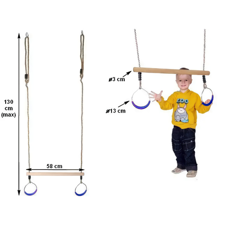 Дерев'яна трапеція з металевими кільцями metal rings WCG