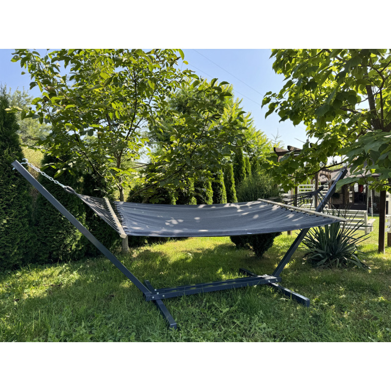 Стойка для гамака WCG + Гамак с планкой WISH серый двухместный XXL 200х150 WCG