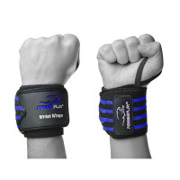 Кистьові бинти PowerPlay 3081 Gym WristT Wraps, 45 см, бавовна, PU, спандекс, чорно-сині