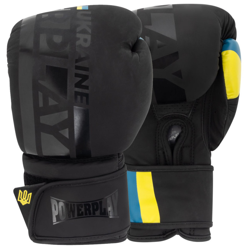 Боксерські рукавиці PowerPlay 3021 Ukraine, 8 унцій, Поліуретан (еко-шкіра), Чорний