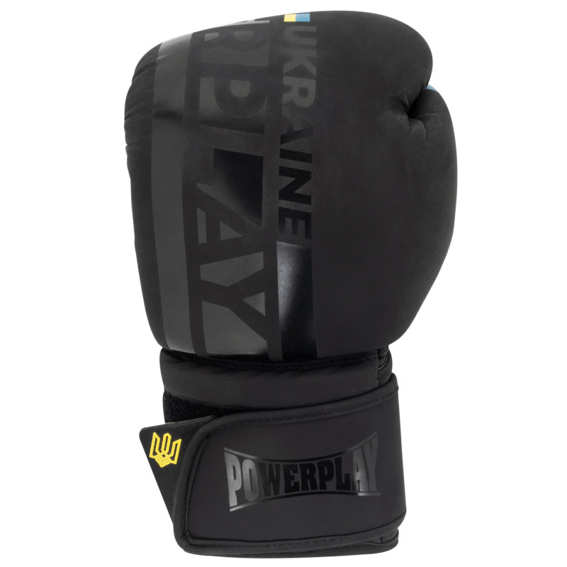 Боксерські рукавиці PowerPlay 3021 Ukraine, 8 унцій, Поліуретан (еко-шкіра), Чорний