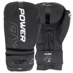 Боксерские перчатки PowerPlay 3024 Ultra Mat, 16 унций, Искусственная кожа (PU), Черно-белый