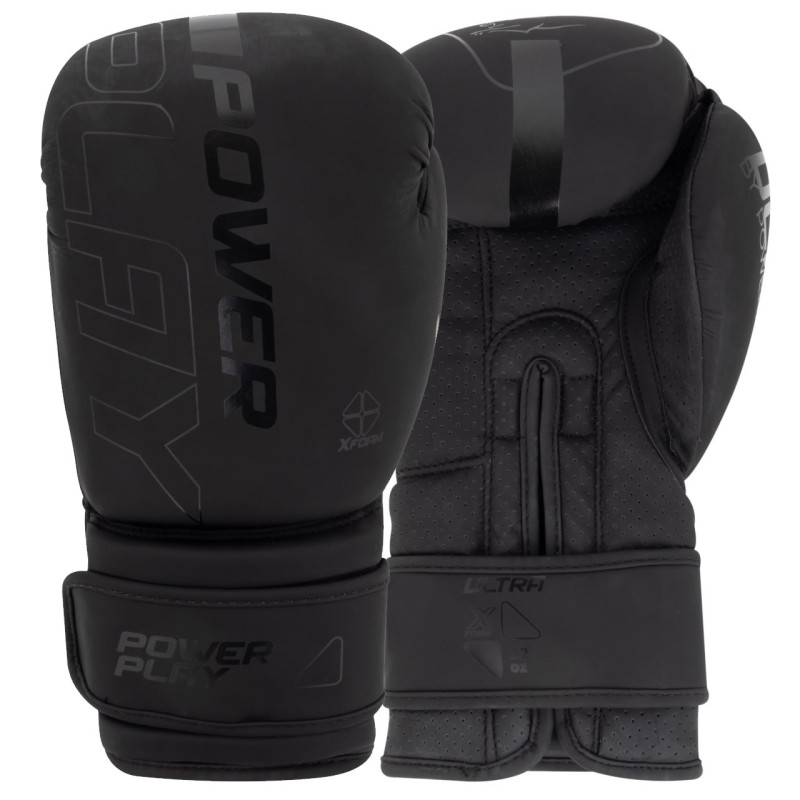 Боксерские перчатки PowerPlay 3024 Ultra Mat, 16 унций, Искусственная кожа (PU), Черный