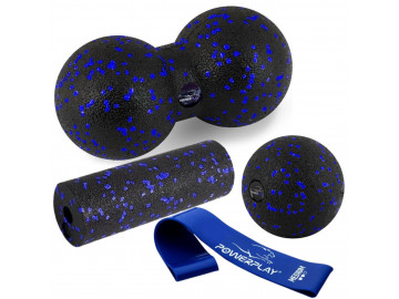 Набір для масажу та йоги PowerPlay PP_4091 EPP (2 м'ячики + валик масажер 15*5,3 см.) Blue + резинка 7,5 кг.