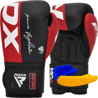Боксерські рукавиці RDX F4 Boxing Sparring Gloves Hook&Loop RED/BLACK (капа у комплекті), 10 унцій, Штучна шкіра Kalix Skin Mayahide, Чорно-червоний