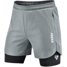 Компресійні шорти для MMA RDX T16 2-в-1 GREY/BLACK, Розмір M, Поліестер, Спандекс, Сірий