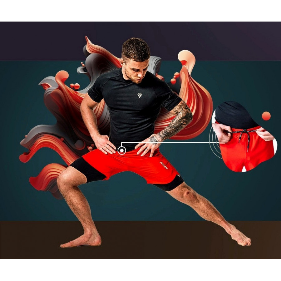 Компресійні шорти для RDX MMA T16 2-в-1 RED/BLACK-XL