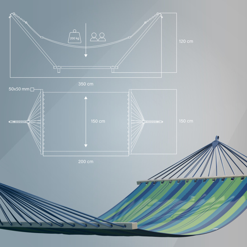 Стійка для гамака + Двомісний гамак з планкою RIO XXL зелений
