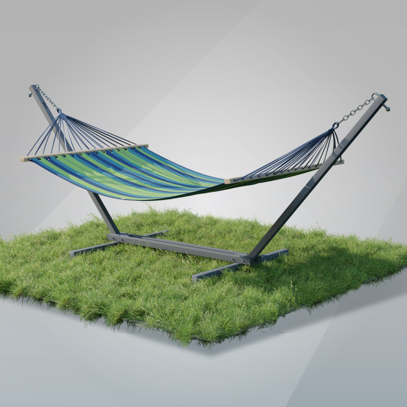 Стійка для гамака + Двомісний гамак з планкою RIO XXL зелений