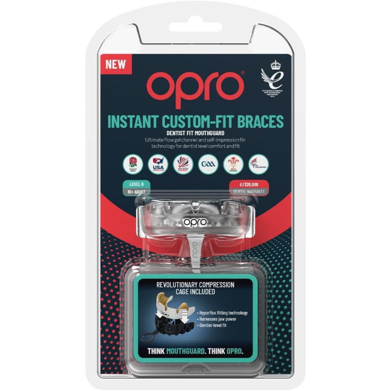 Капа OPRO Instant Single Colour Braces под брекеты, Взрослая (11+ лет) Clear, Посадка: технология Hyperflex (кипячение и компрессионная клетка), Термопластик, Прозрачный