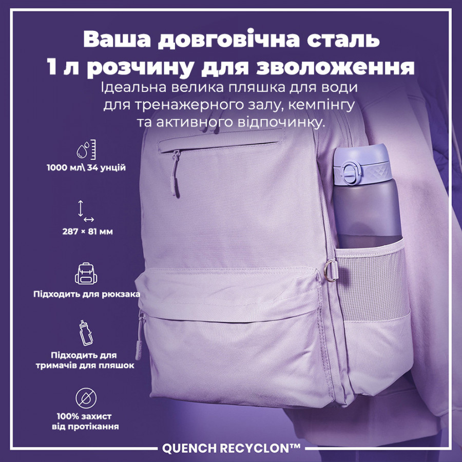 Пляшка для води ION8 1000 мл. (ЕКО пляшка) BPA Free, Light Purple
