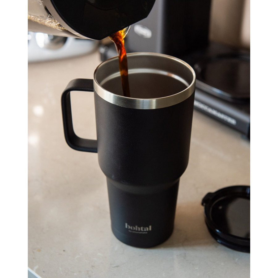 Термостакан (ізольована чашка) Bohtal з ручкою з нержавіючої сталі Tumbler Black 900 ml