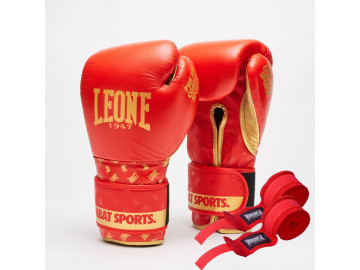Боксерські рукавиці Leone GN220 DNA Red 10 унцій (бинти 4 м. в комплекті)