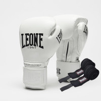 Боксерские перчатки Leone GN111 THE GREATEST White (бинты 4 м. в комплекте), 12 унций, 100% коровья кожа, Белый