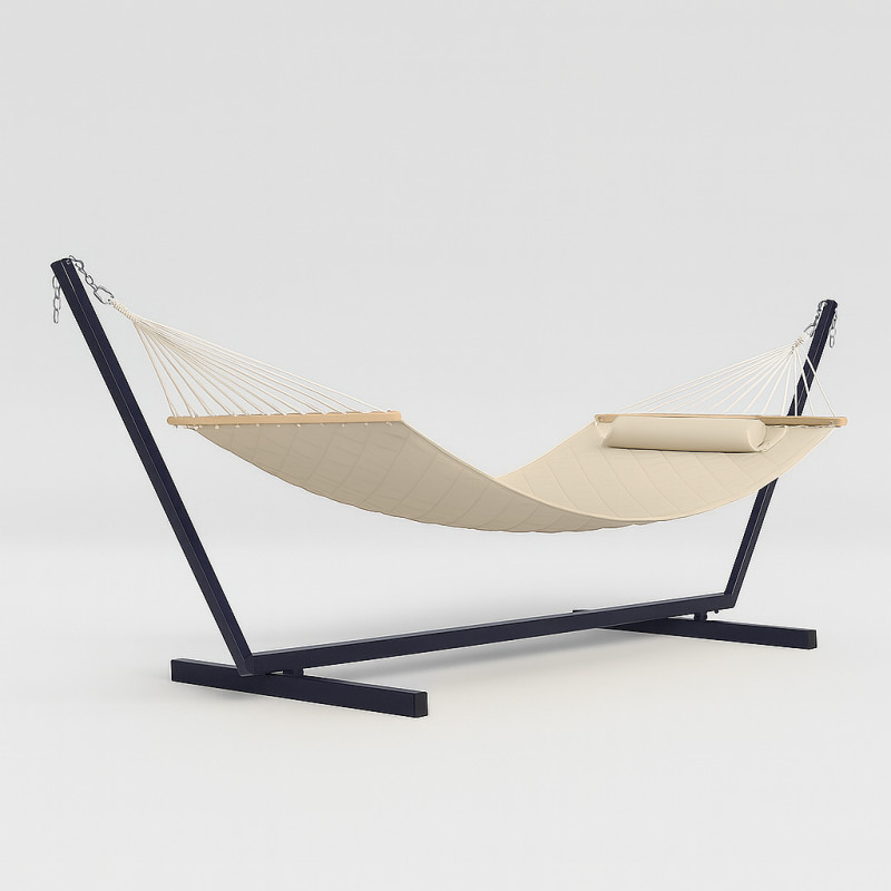 Стійка для гамака 50х50 + Двомісний гамак SOFT бежевий XXL 200x140 з планками