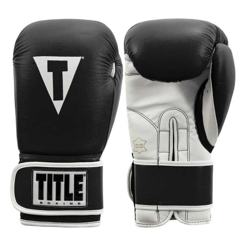 Боксерські рукавиці TITLE Boxing Pro Style Leather Gloves3.0 Black/White 14 oz (бинти 4м. в комплекті)