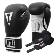 Боксерські рукавиці TITLE Boxing Pro Style Leather Gloves3.0 Black/White 14 oz (бинти 4м. в комплекті)