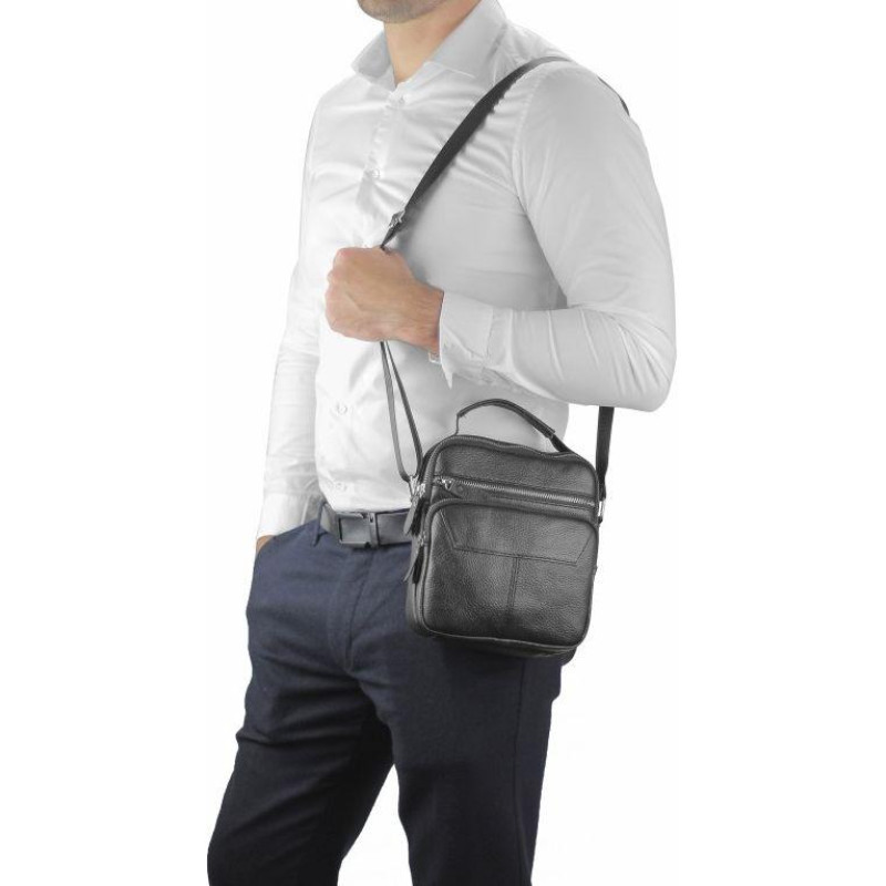 Сумка мужская кожаная Tiding Bag через плечо черная