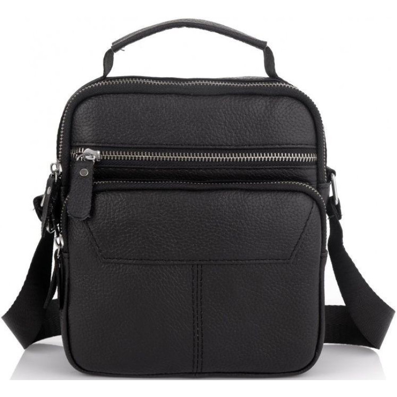 Сумка мужская кожаная Tiding Bag через плечо черная