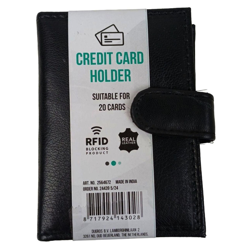 Кожаный картхолдер, чехол для платежных карт c защитой RFid Dugros черный
