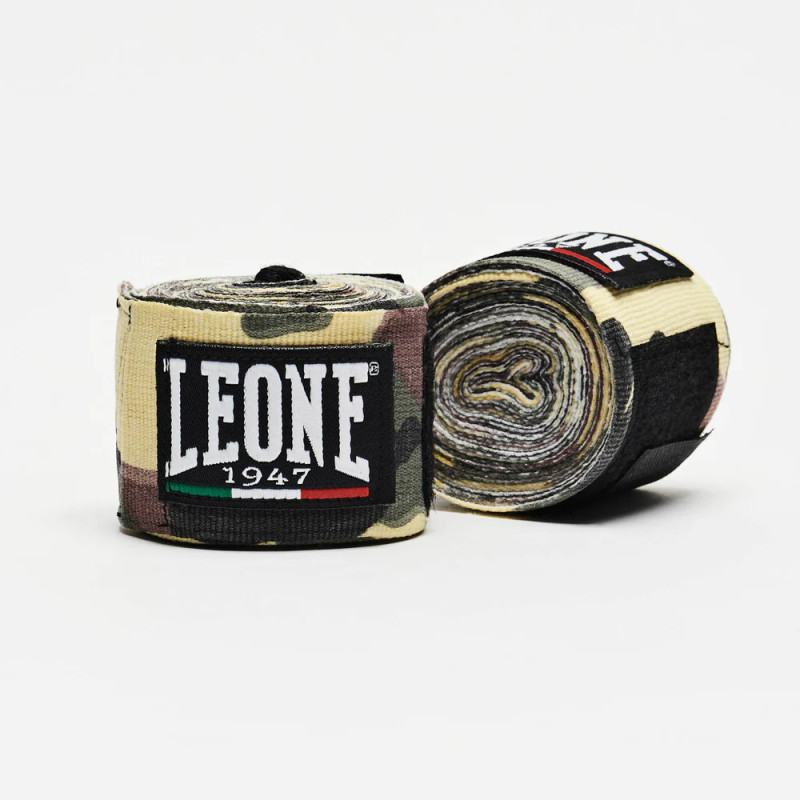 Бинты для бокса Leone AB705 Green Mimetic, Комплект: 2 шт. с футляром, Длина 4.5 м, Хлопок, Зелёный