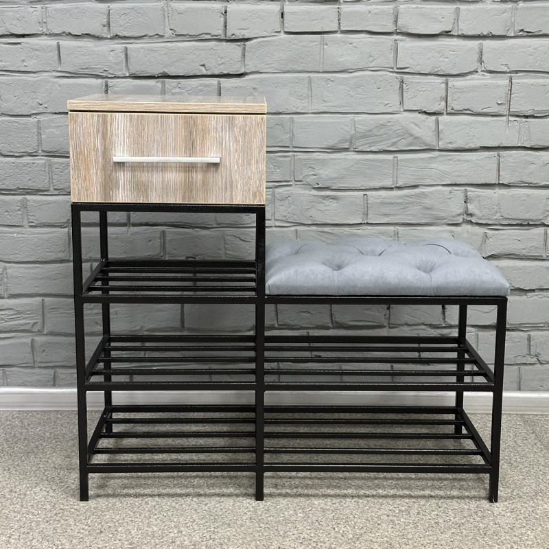 Банкетка для взуття Атланта-1L 80 см велюр сірий/дуб платиновий 7-2-9005