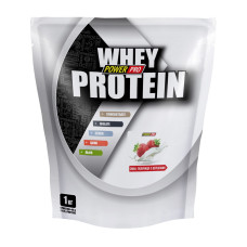Сывороточный протеин, Whey Protein +урсоловая кислота, Power Pro, 1 кг (Клубника со сливками)