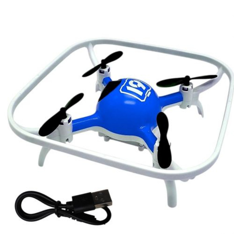Квадрокоптер, съемный аккумулятор 3.7V, пульт 2.4 GHz, USB-кабель, headless mode, цветная подсветка, (СИНИЙ)