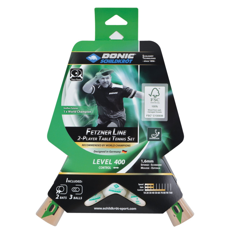 Набір для пінг-понгу Donic Fetzner 400 FSC 2-playet set (2ракетки + 3 м'яча)