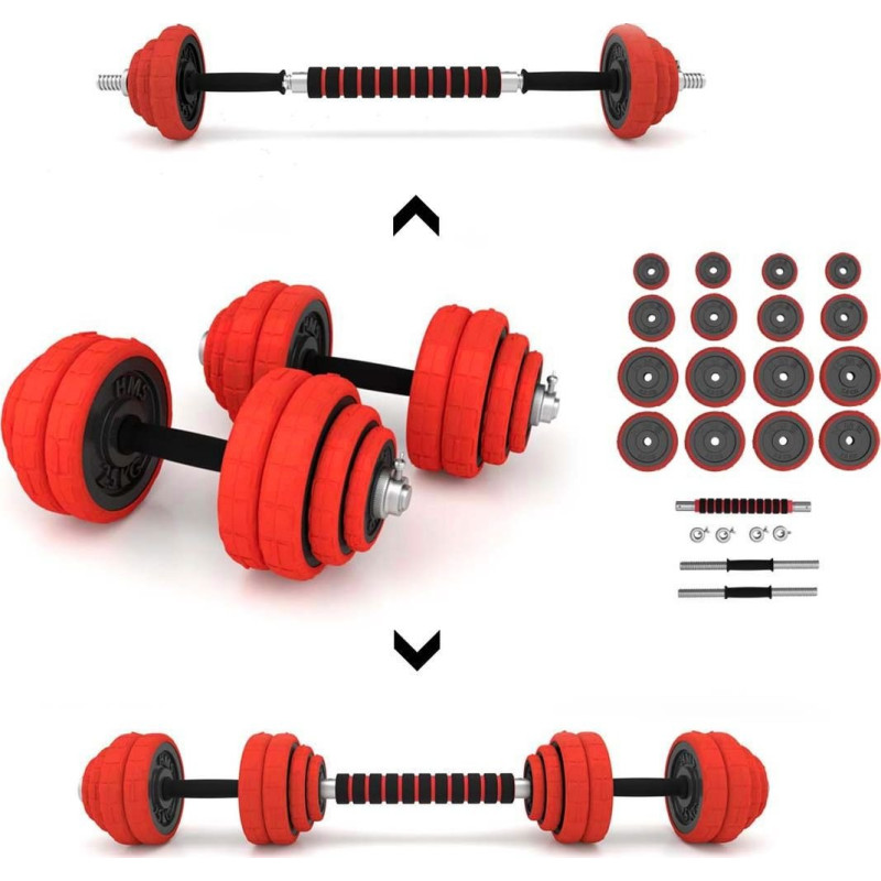 Гантелі розбірні HMS SGGX30 з перехідником для штанги, 2 x 15 кг