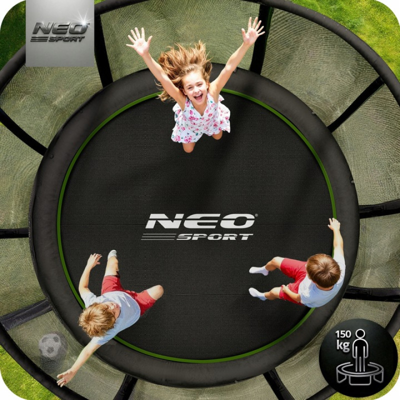 Батут Neo-Sport NS-15Z231 з зовнішньою сіткою 15 футів 465 см, чорно-зелений