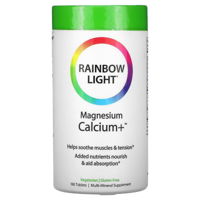 Магний Кальций +, Magnesium Calcium +, Пищевая формула, Rainbow Light, 180 таблеток