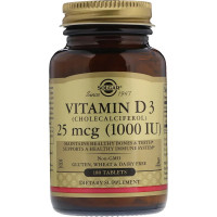 УЦІНКА Вітамін D3, Cholecalciferol, Solgar, 25 мкг, 1,000 МО, 180 таблеток (брак пакування)