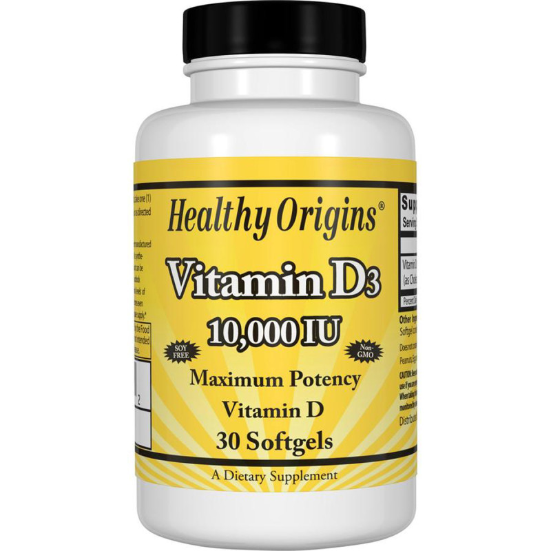 Витамин D3, Vitamin D3 10000 IU, Healthy Origins, 30 капсул