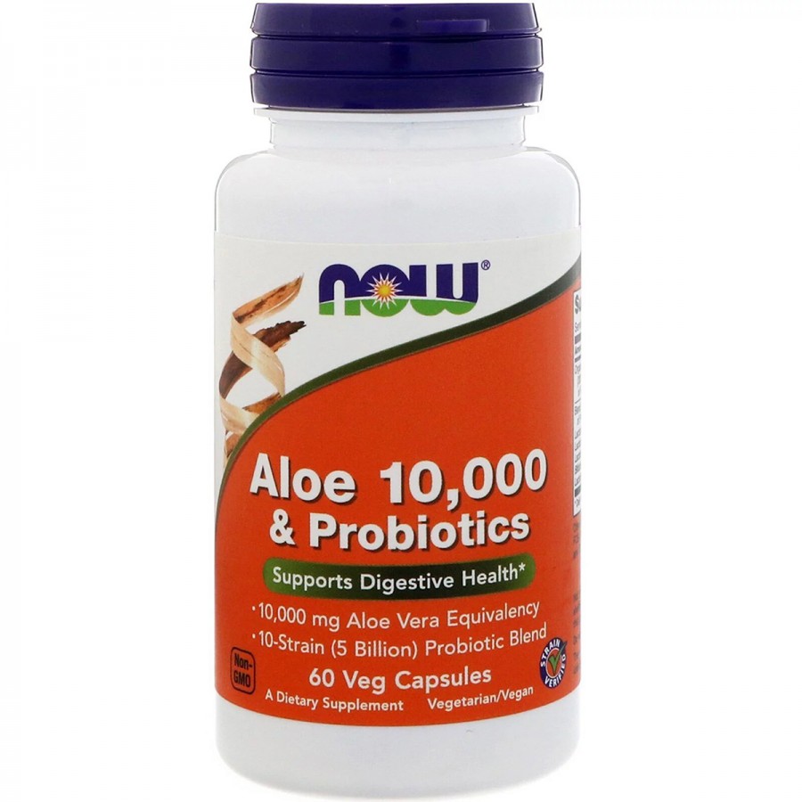 Алоэ 10 000 & Пробіотики, Now Foods, 60 вегетаріанських капсул