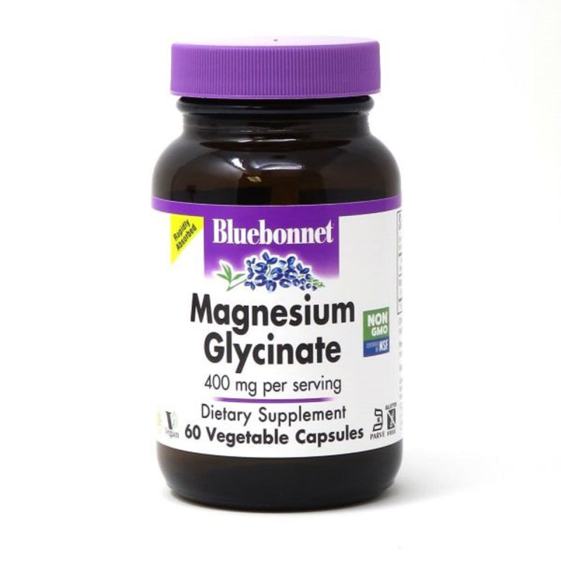 Магний глицинат, 400 мг, Magnesium Glycinate, Bluebonnet Nutrition, 60 вегетарианских капсул