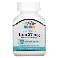 Железо Высокоэффективное, 27 мг, High-Potency Iron, 21st Century, 110 таблеток