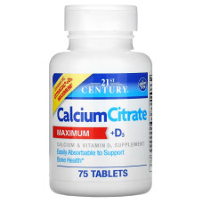 Кальцій Цитрат та вітамін D3, Calcium Citrate + D3 Maximum, 21st Century, 75 таблеток