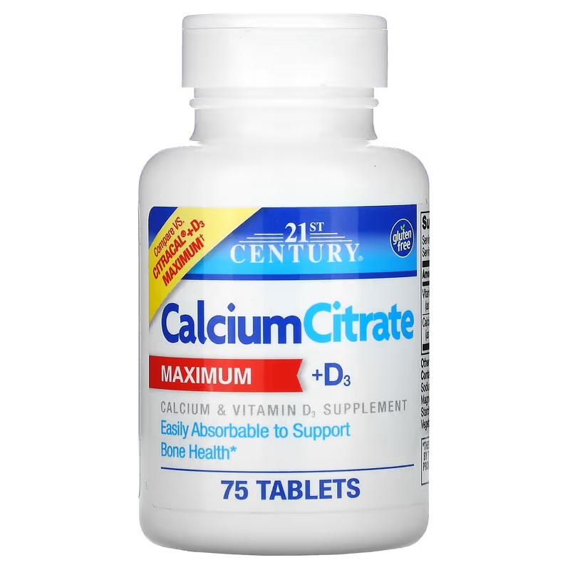 Кальцій Цитрат та вітамін D3, Calcium Citrate + D3 Maximum, 21st Century, 75 таблеток
